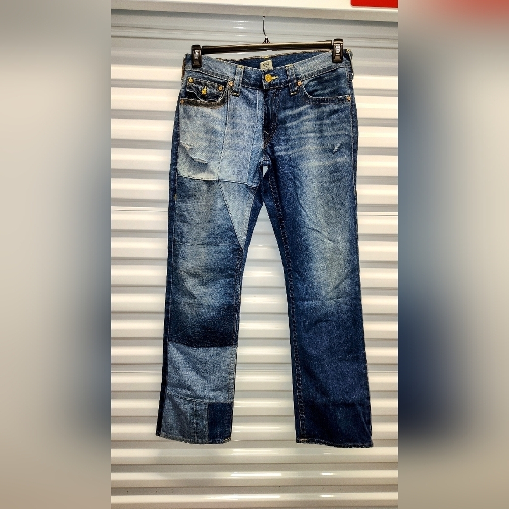 True Religion Ricky Patchwork Jeans, Straight, Loose, Flap Pockets. Retail $495